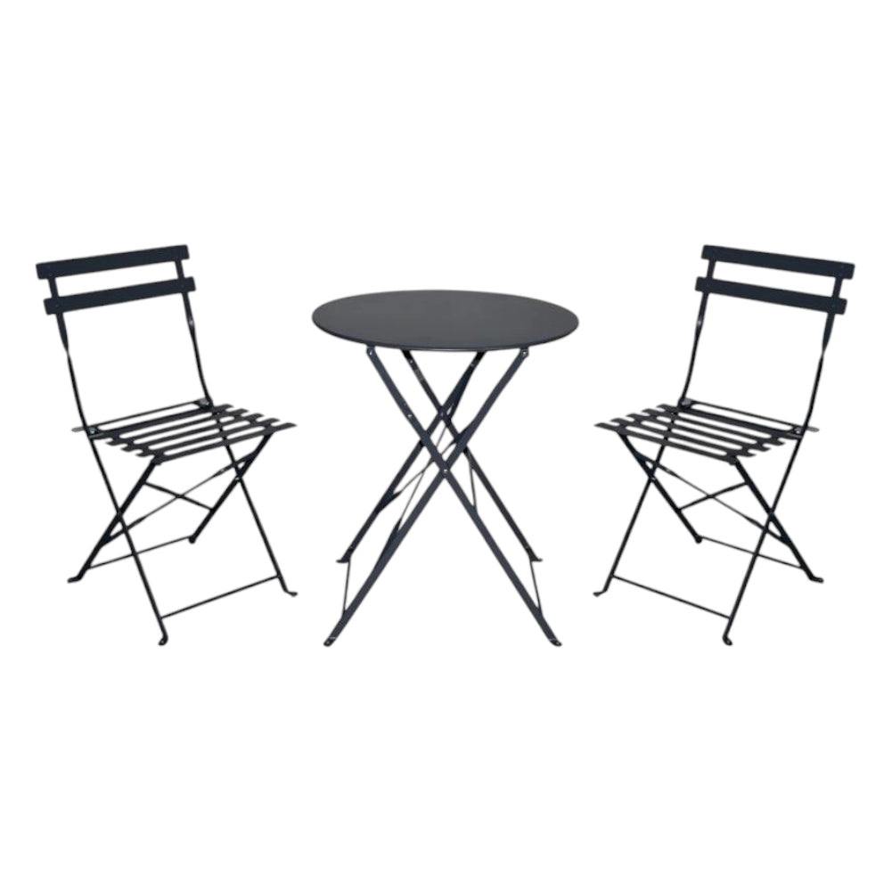 Set 3 Pezzi Giardino Tavolo con 2 Sedie Bistrot Grigio Pieghevole Modello Parigi