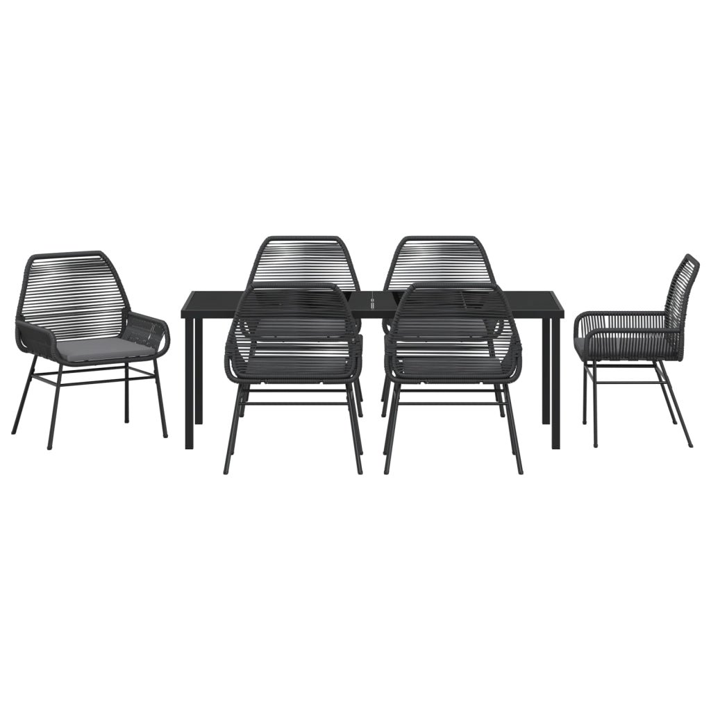 Set da pranzo in giardino da 7 pezzi con cuscini in polyrattan nero