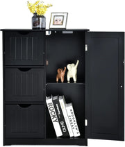 Mobile da Bagno, Mobile da Terra con 3 Cassetti e Anta, Ripiano Regolabile, per Bagno, Camera da Letto, Salotto, Cucina, 60x 30x 81cm (Nero)