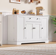 Credenza da cucina bianca 138 cm in MDF con cassetto, ante e ripiani regolabili