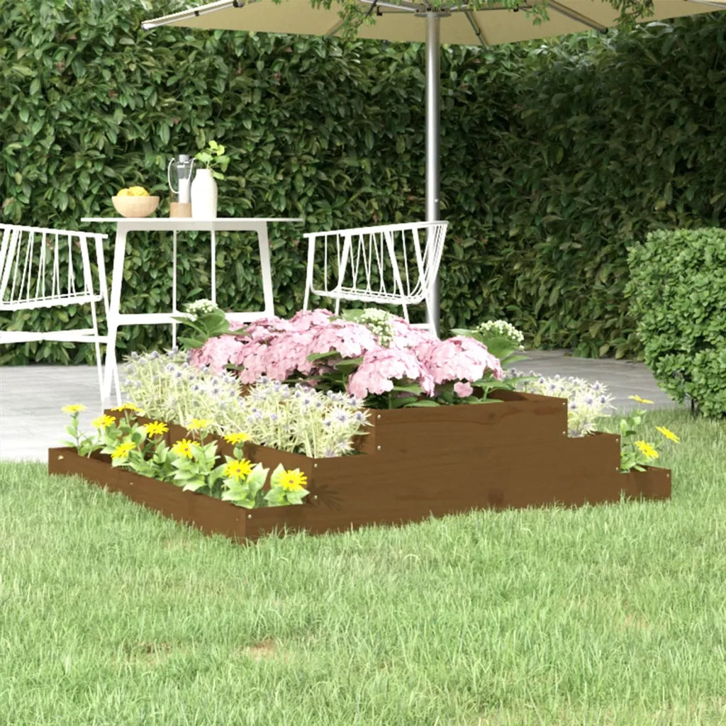 Fioriera | Cassetta per fiori | Vaso Marrone Ambra 110x110x27 cm in Legno Massello di Pino