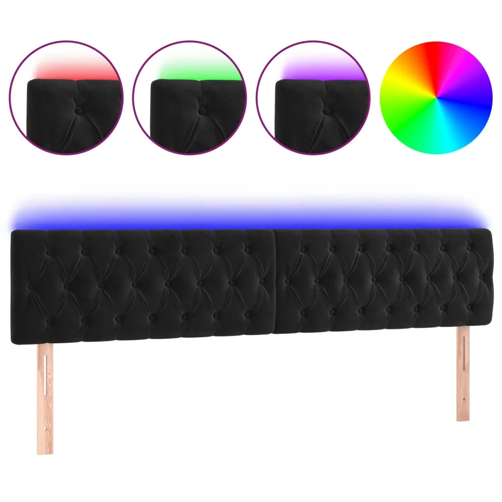 Testiera a LED Nera 180x7x78/88 cm in Velluto 3122010
