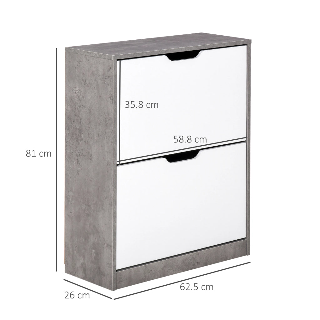 EasyComfort Scarpiera Salvaspazio Slim con 2 Ante a Ribalta, Scarpiera Ingresso con Ripiani Regolabili, Porta Scarpe per 8 Paia con Maniglia a Incavo, 62.5x26x81 cm, Grigio Cemento