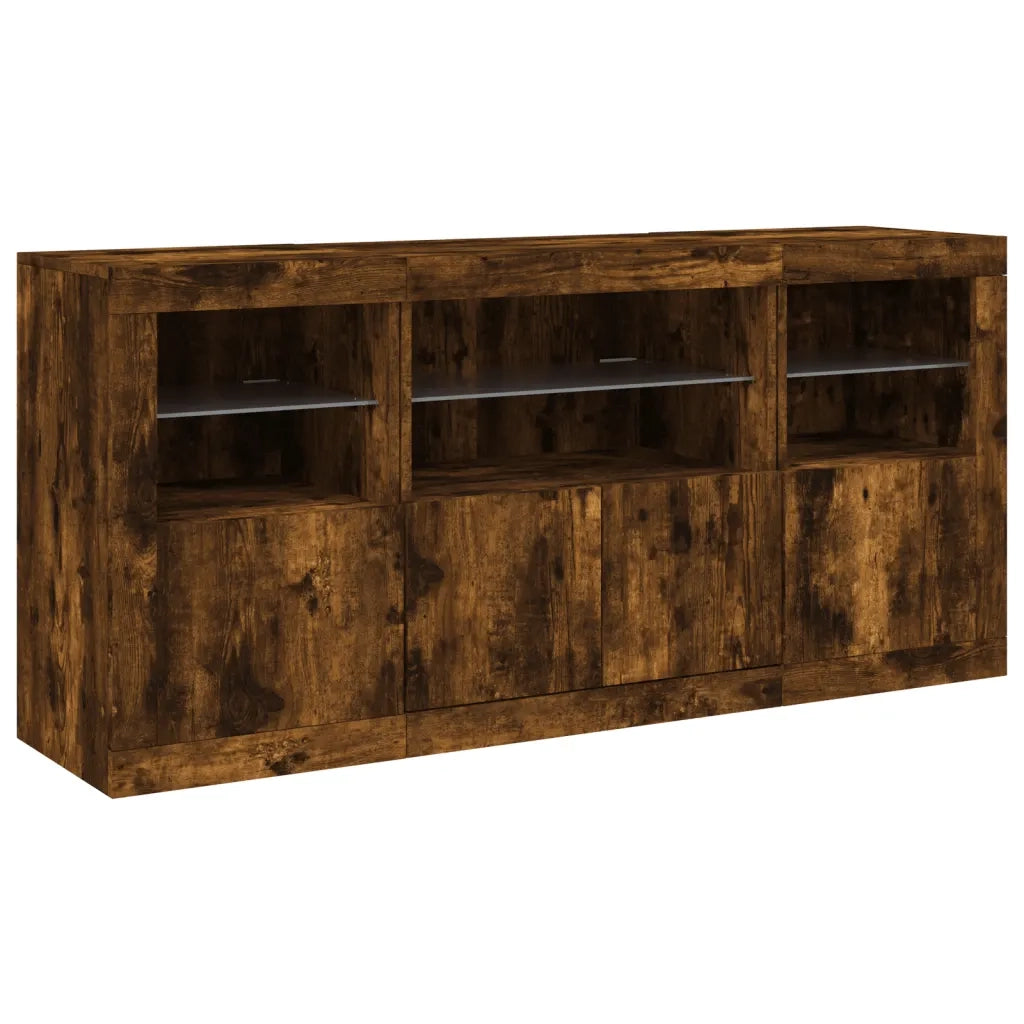 Credenza con Luci LED Rovere Fumo 142,5x37x67 cm 3209069
