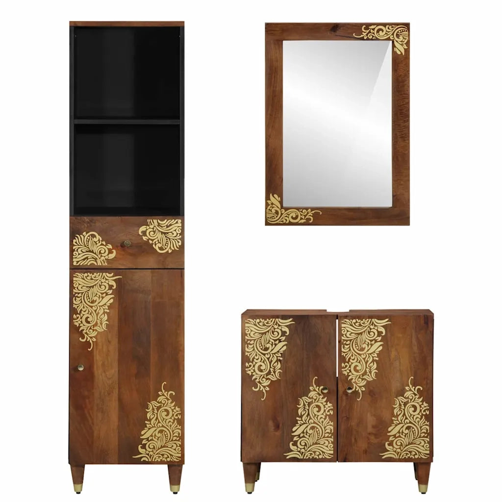 Set di Armadi da Bagno con cassetto 3 pcs Marrone miele