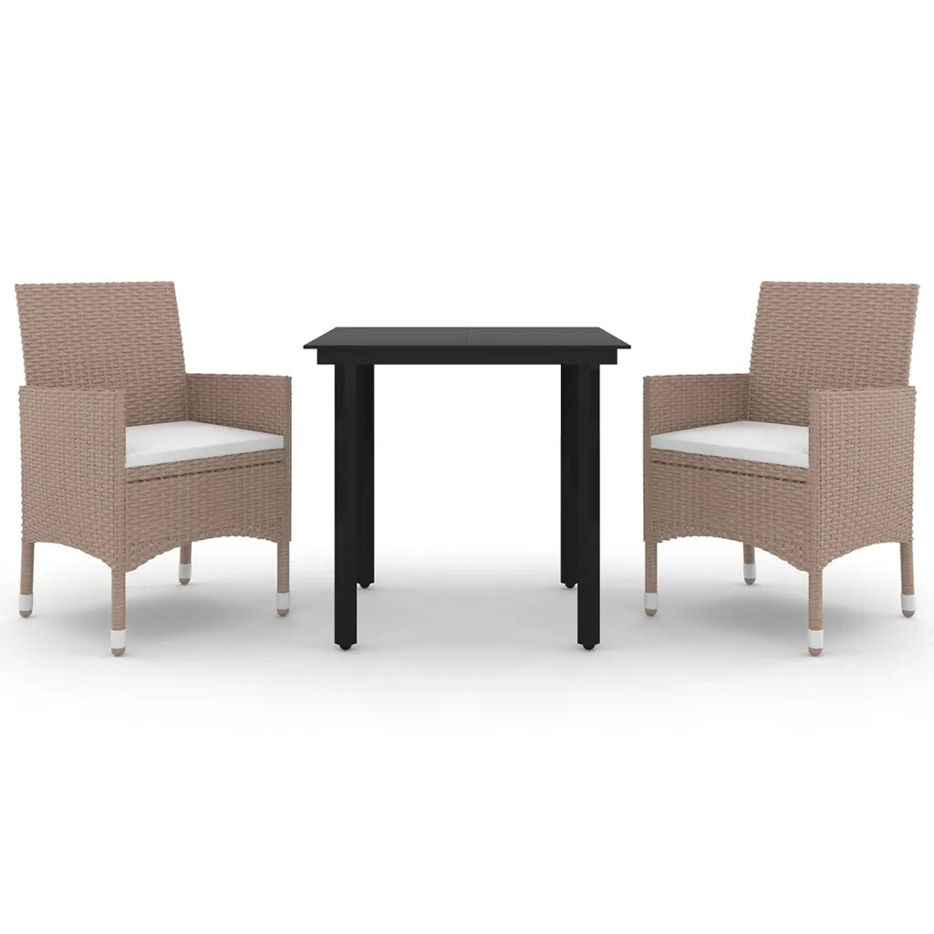 Set da Pranzo da Giardino 3 pz con Cuscini Polyrattan e Vetro 3099703