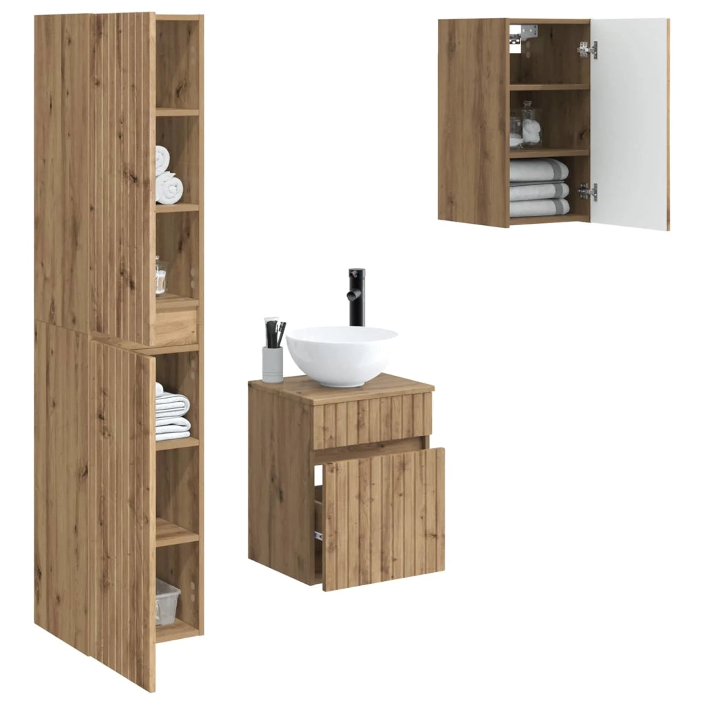 Set di mobili per il bagno 3 pz Rovere Artigianale 3406092