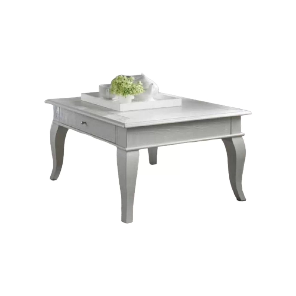 Tavolino shabby quadrato 1 cassetto legno massello bianco l.80 p.80 h.48 - Mobili 2G
