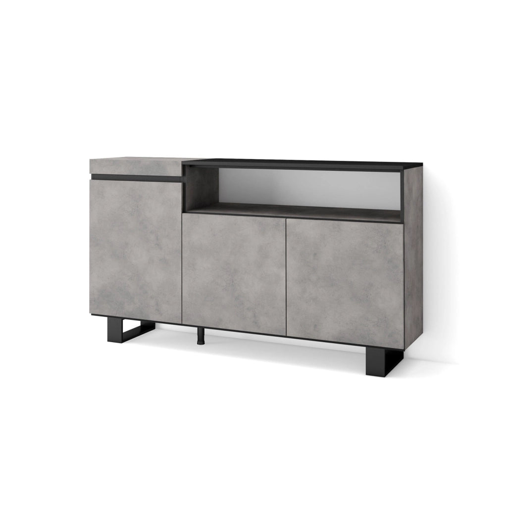 Credenza, Mobile, 150x35x87cm, 3 Porte, Design industriale, grigio cemento RF2497