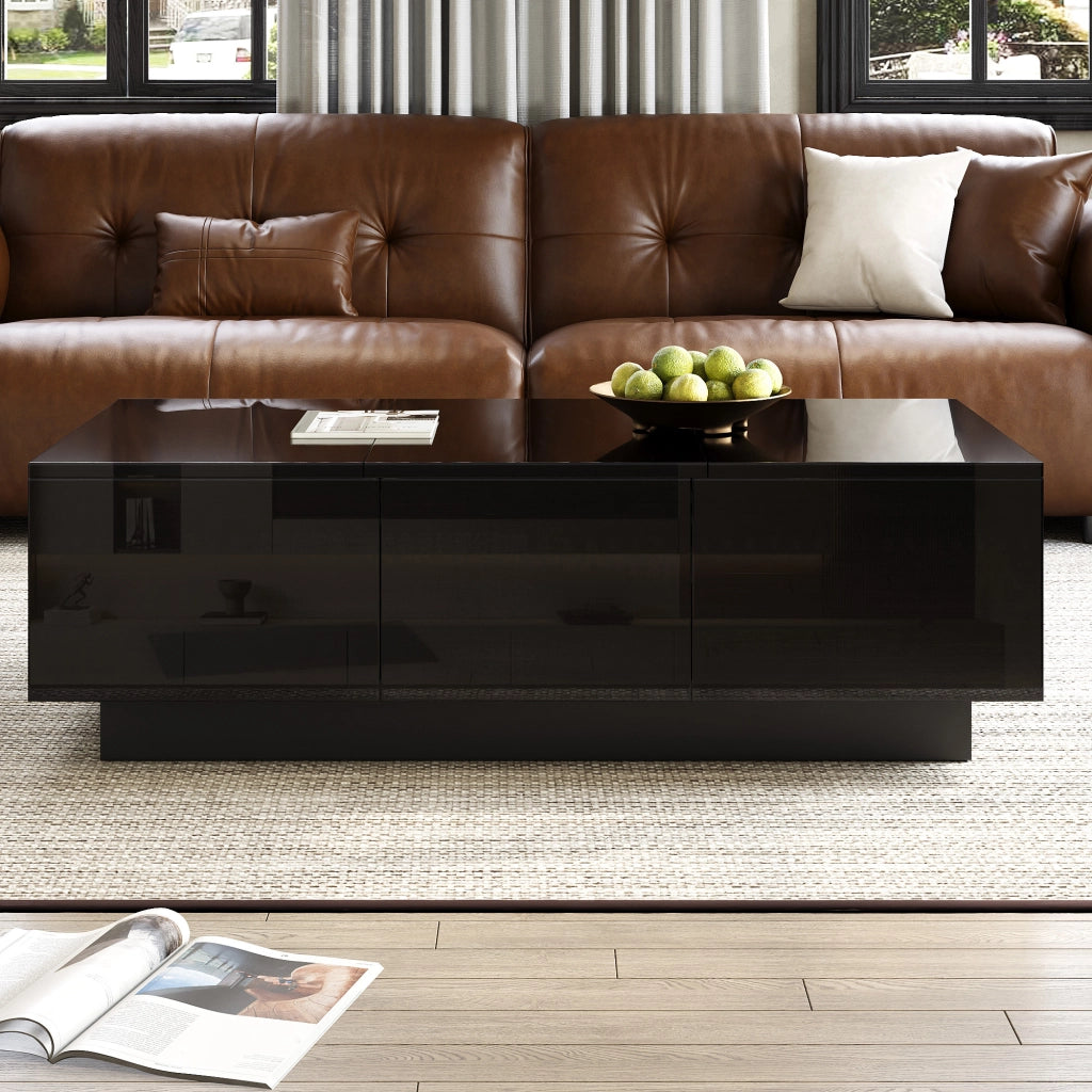 OKWISH Tavolino da Salotto Rettangolare con 2 Cassetti e Vani Scorrevoli, Finitura Lucida Parziale, 100 x 31 x 50 cm