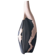 Vaso decorativo in legno di mango beige e nero realizzato a mano con collo stretto
