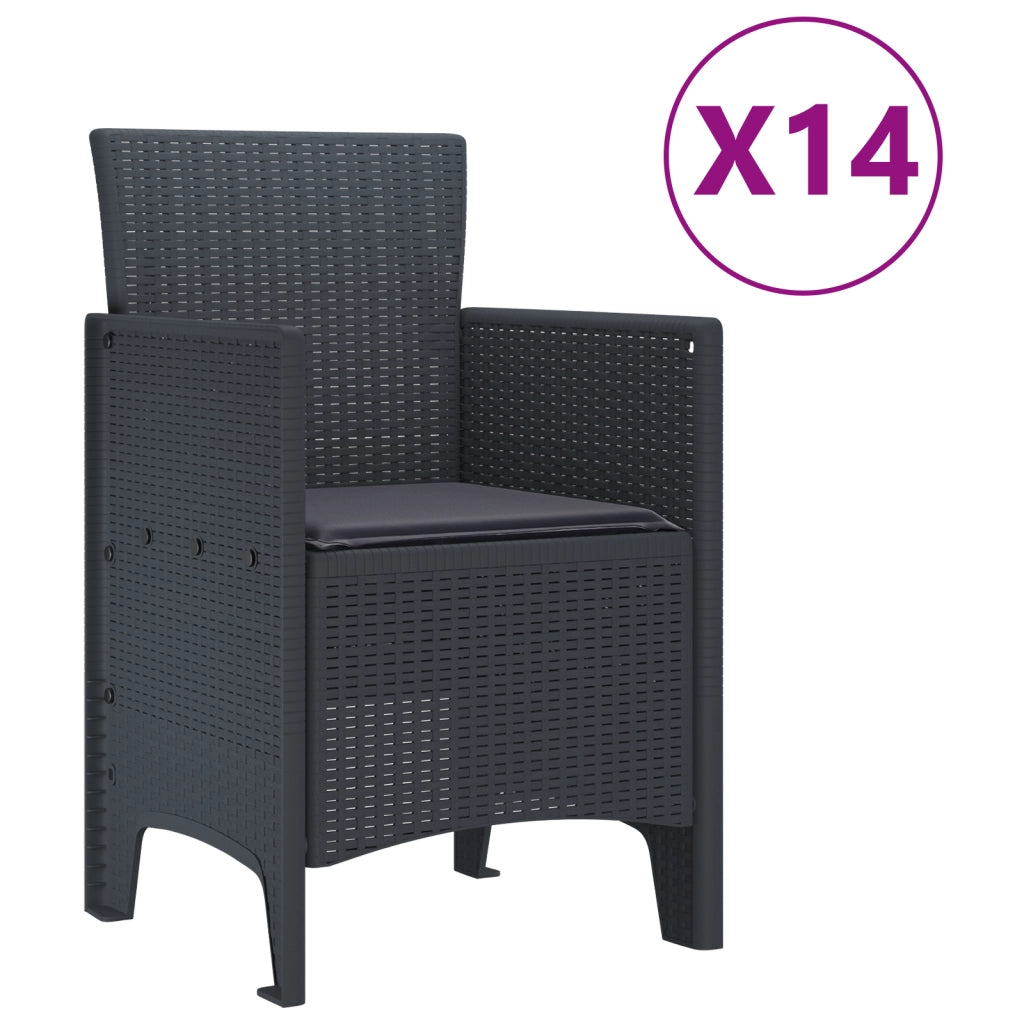 Set da pranzo da giardino da 15 pezzi con cuscini antracite polyrattan