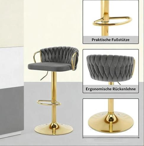 Set di 2 sgabelli da bar regolabili in velluto grigio scuro
