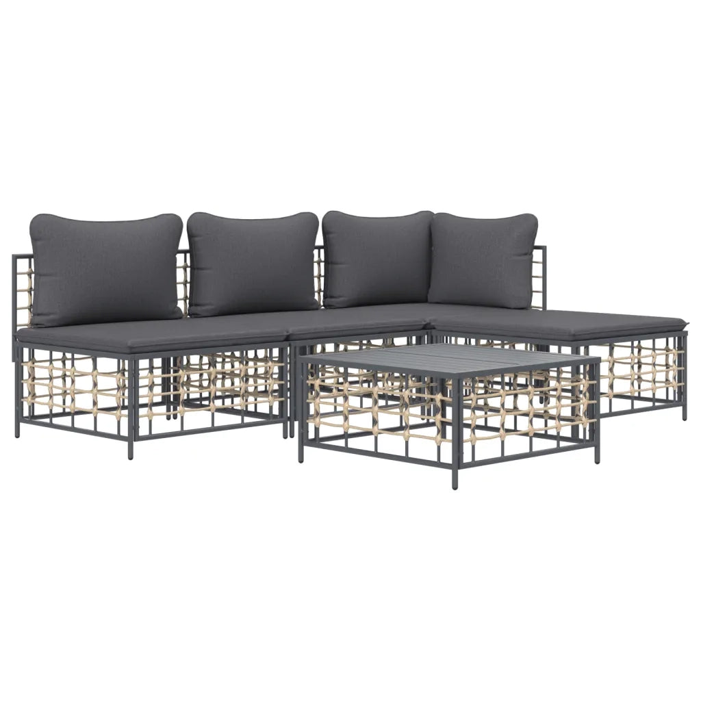 Set Divani da Giardino 5 pz | Set Salotto da Giardino con Cuscini Antracite in Polyrattan