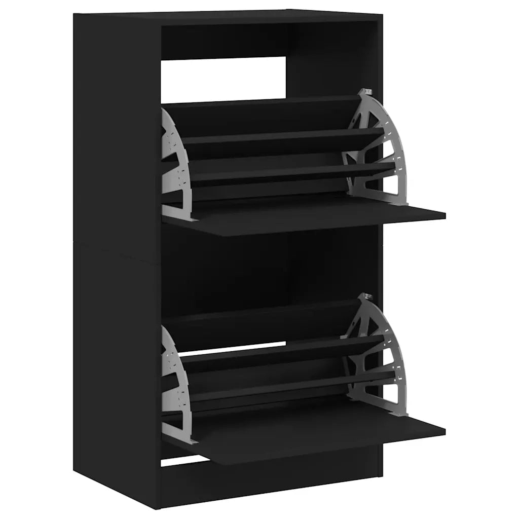 Scarpiera | Mobile per scarpe con 2 Cassetti Ribaltabili Nera 60x42x108 cm