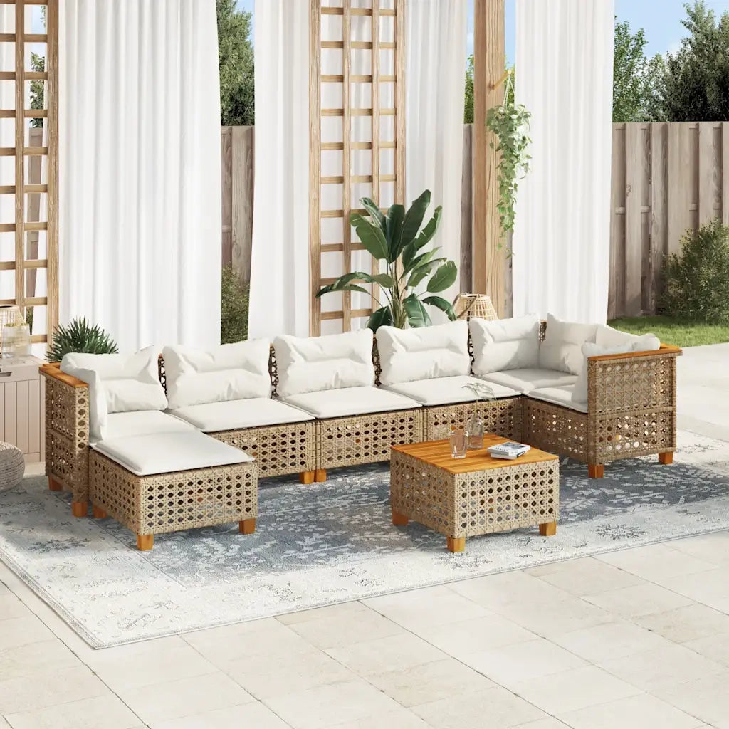 Set Divano da Giardino 8 pz con Cuscini Beige in Polyrattan