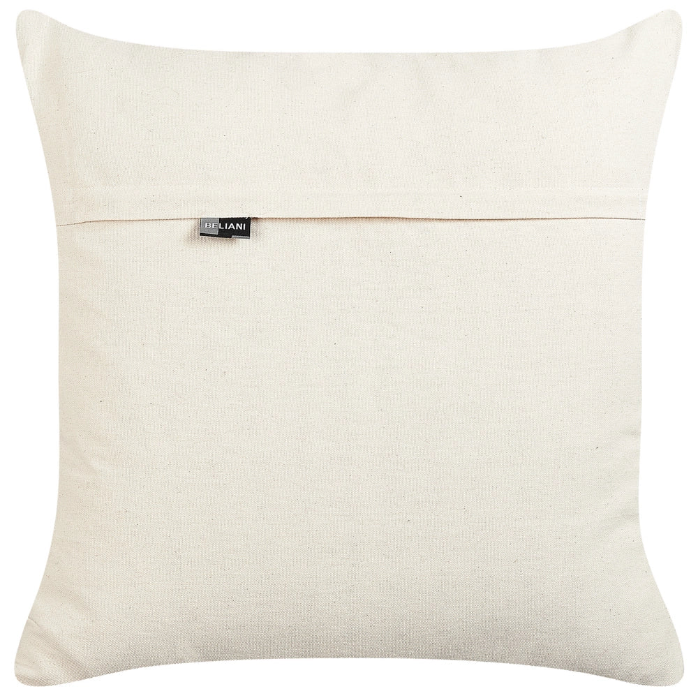 Cuscino decorativo in cotone beige e nero 50 x 50 cm motivo geometrico sfoderabile fatto a mano con imbottitura