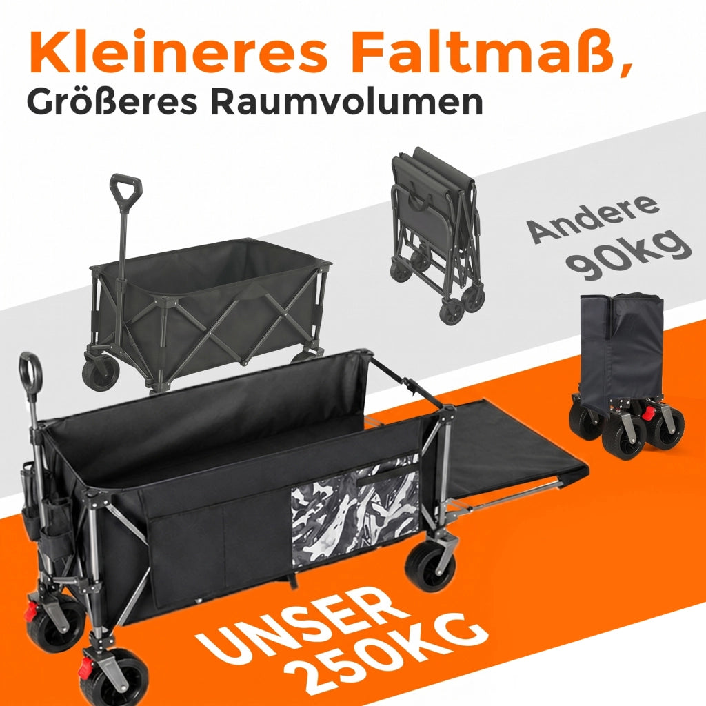 CARRELLO PIEGHEVOLE 180 cm Acciaio Nero/Grigio con sponda posteriore estensibile