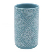 Trade Shop - Bicchiere Portaspazzolino Azzurro Con Maioliche Accessori Bagno 6.8x10.8cm 87022 -