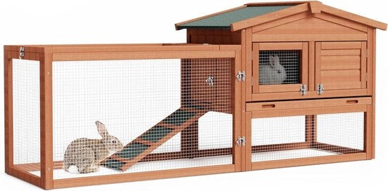 Recinzione per Conigli XXL con Spazio Libero e Rifugio Elevato, Tetto in Legno di Quercia Stalla