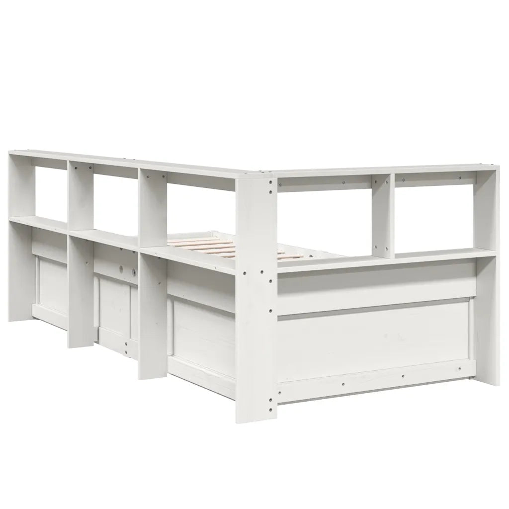Letto Libreria senza Materasso-Struttura Letto con contenitore Bianco 90x190 cm Massello Pino 676491