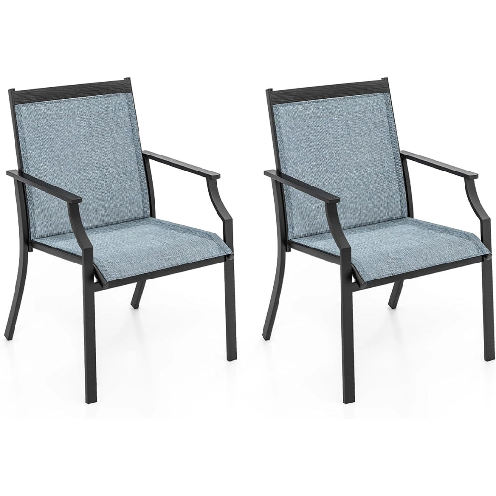2 Sedie da pranzo per patio con seduta traspirante e telaio in metallo, Sedie da esterno con schienale Blu-Sedie da esterno