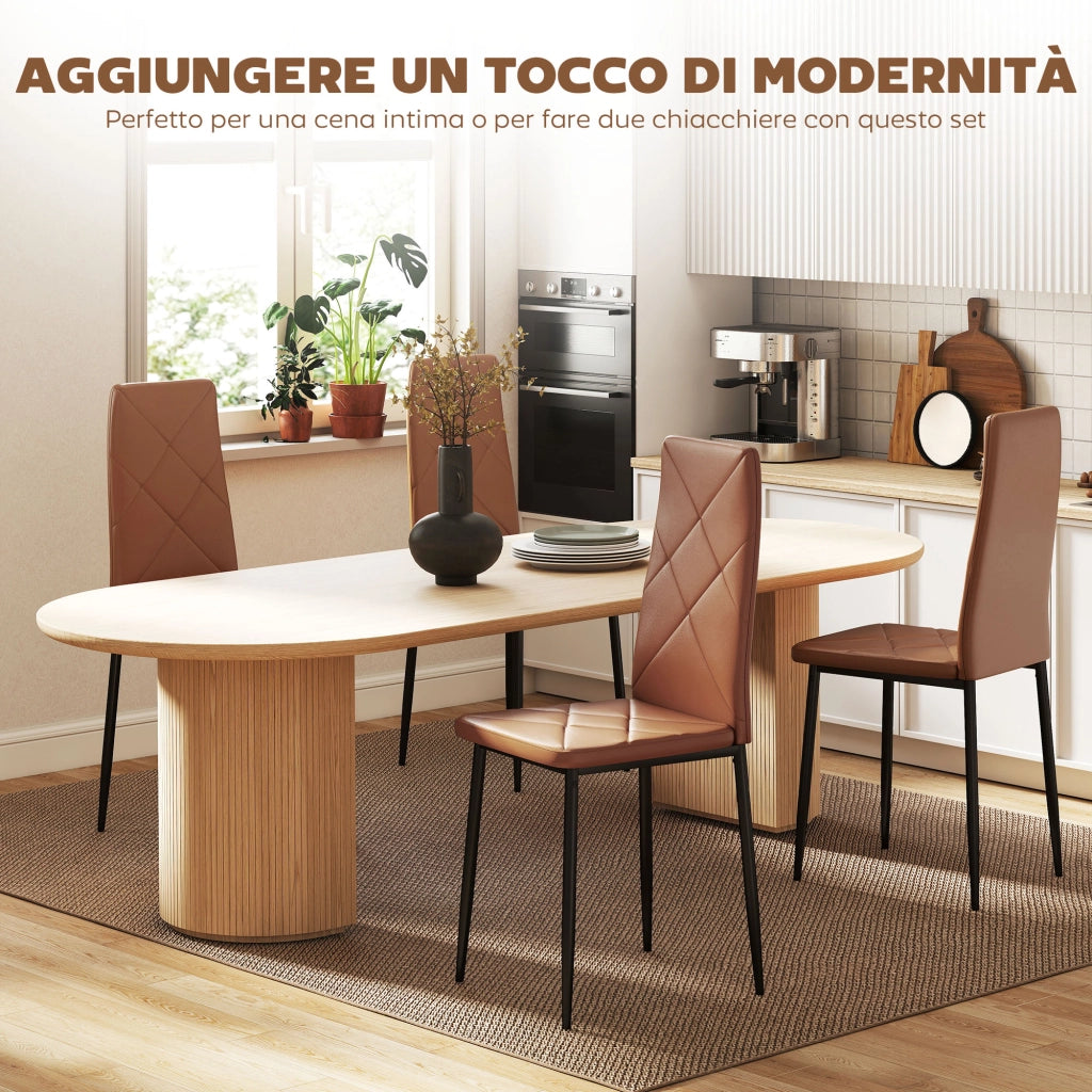 Set di 4 Sedie da Pranzo Moderne con Schienale Alto 41x50x97 cm in Finta Pelle e Acciaio Marrone