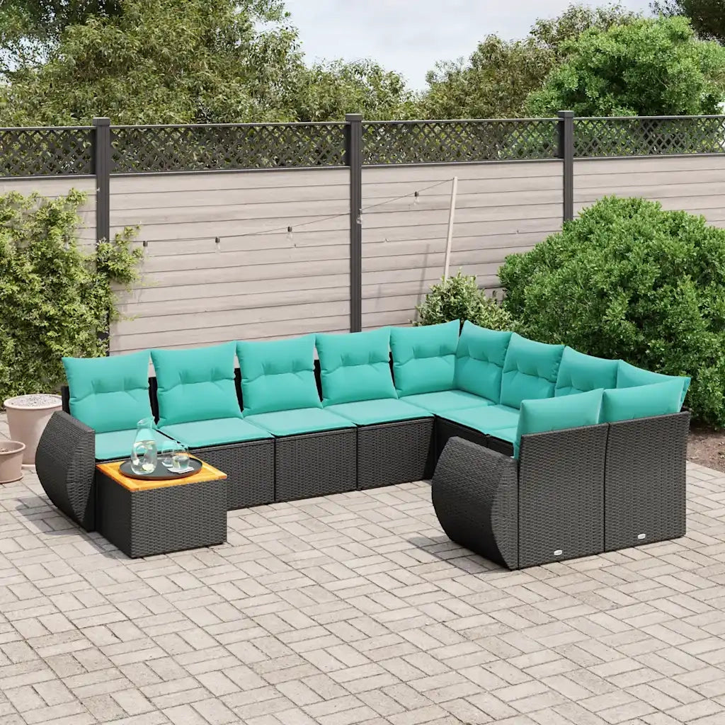 Set Divani da Giardino 10 pz con Cuscini Nero in Polyrattan 3225168