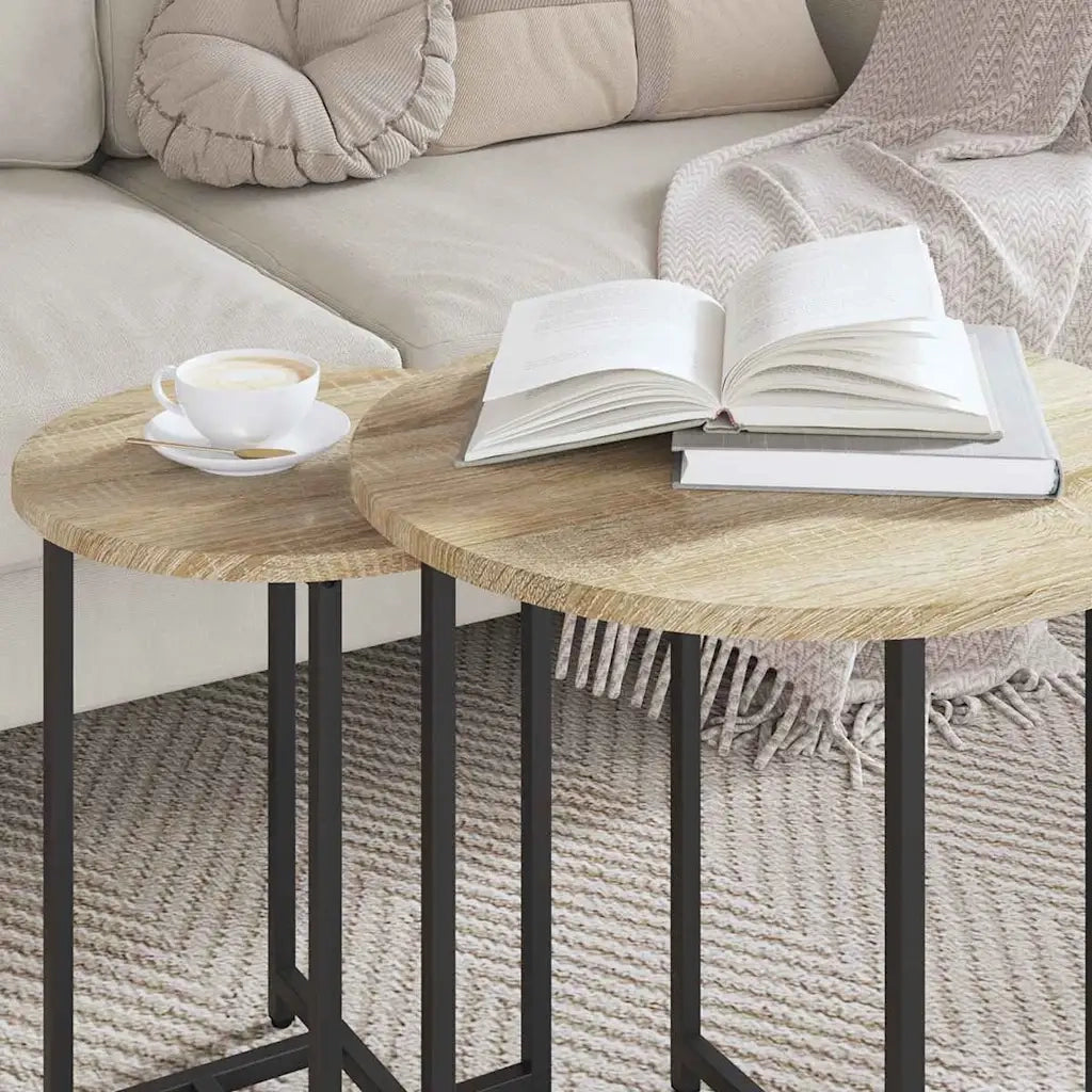 Set tavolini 2 pcs Rovere Sonoma e Nero 869697