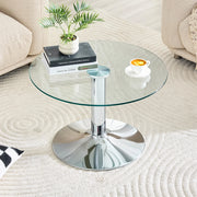 Tavolino da caffè rotondo in vetro temperato 70 cm, struttura in metallo, colore Silver