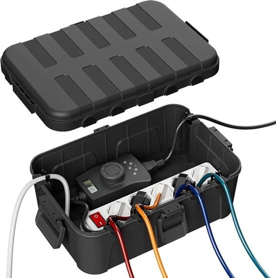 Cassetta per cavi extra grande, classe di impermeabilità IP54, scatola per cavi sicura per l'esterno, box elettrica resistente al tempo per la protezione dei pressaggi e dei collegamenti esterni (34,5 x 24 x 12 cm) - Nero