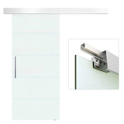 PORTA SCORREVOLE IN VETRO SATINATO CON STRISCE TRASPARENTI A BINARIO 90X205CM