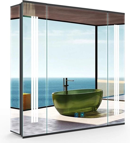 Specchio per bagno con illuminazione e prese elettriche - Demister - Interruttore a tocco - Dimmer - Comparto di stoccaggio da parete - 65x60 cm