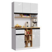Credenza da Cucina Alta con 2 Ante; 1 Cassetto; Vani Aperti e Ripiani Regolabili; in MDF; 105x45x185 cm; Bianco