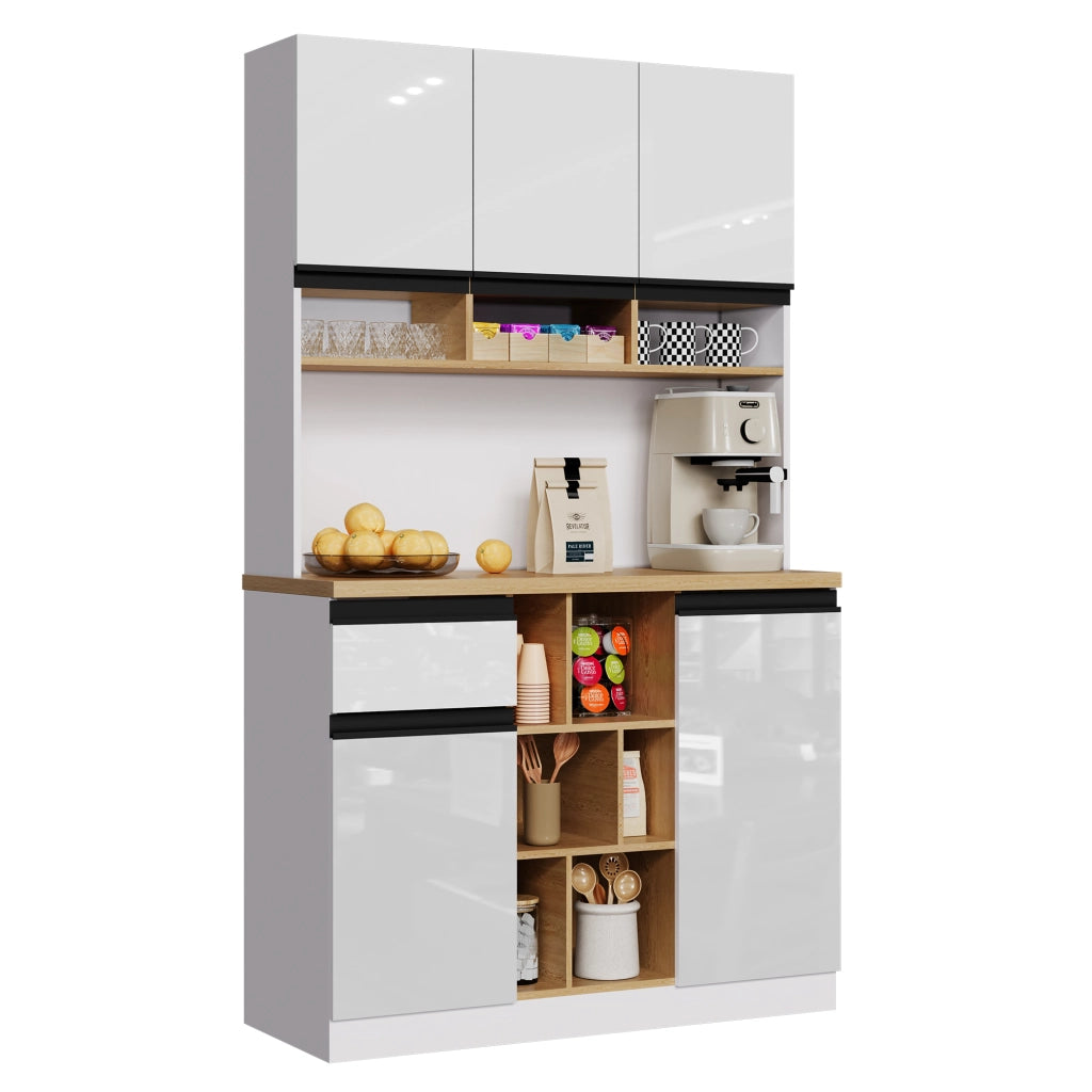 Credenza da Cucina Alta con 2 Ante; 1 Cassetto; Vani Aperti e Ripiani Regolabili; in MDF; 105x45x185 cm; Bianco
