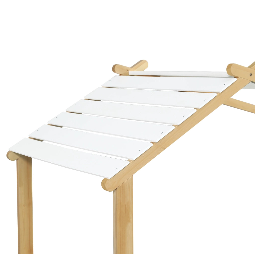 Letto a casetta 90x200 cm con doghe stabili; bianco e naturale