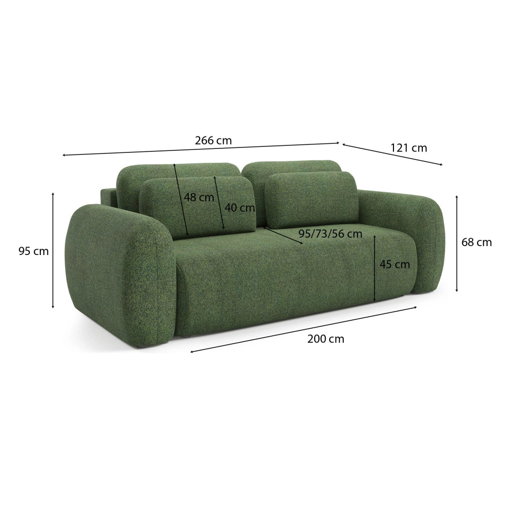 Sessame, Divano Letto 3 Posti Contenitore, 266x121 cm Verde