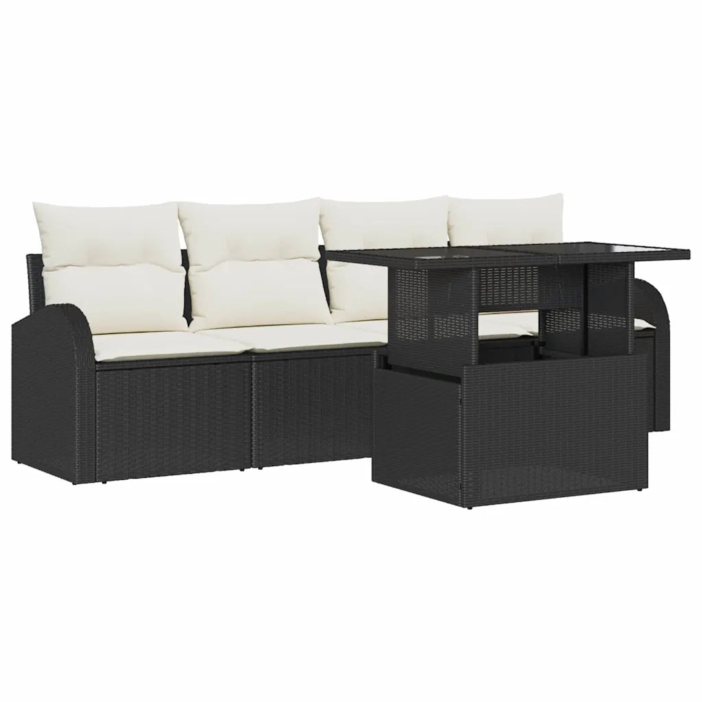 Set Divano da Giardino 5 pcs Nero Rattan in Polipropilene