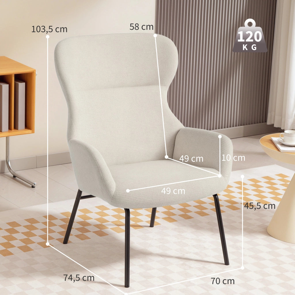Poltrona imbottita con schienale alto e gambe in metallo ¨C zephmum ¨C crema