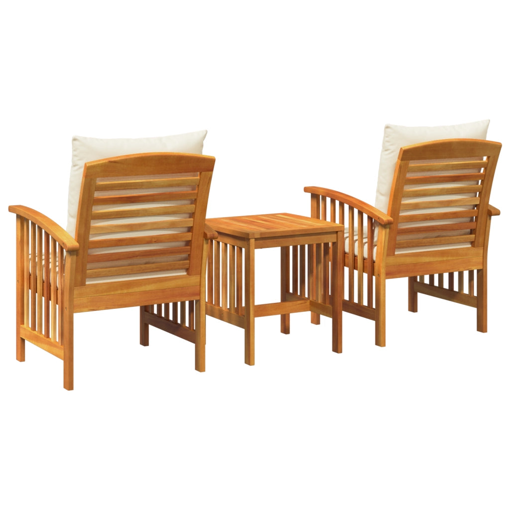 Set da giardino a 3 pezzi con cuscini in legno massello di acacia