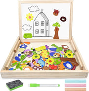 120 pezzi di puzzle in legno magnetico con tavola a doppia faccia - Regalo pedagogico per bambini - Giochi Montessori - Giochi da tavolo - Giocattoli magnetici per bambine