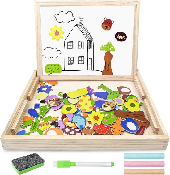 120 pezzi di puzzle in legno magnetico con tavola a doppia faccia - Regalo pedagogico per bambini - Giochi Montessori - Giochi da tavolo - Giocattoli magnetici per bambine