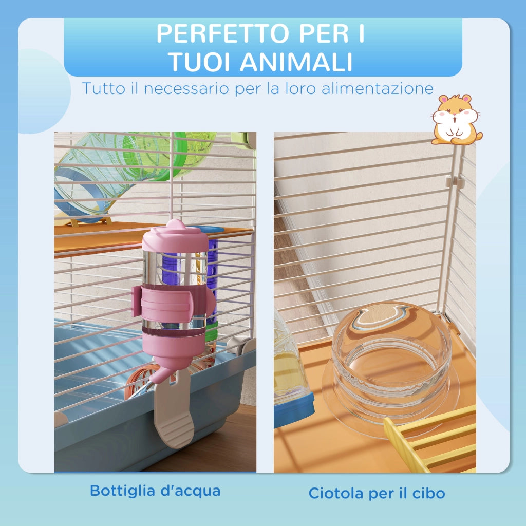 Gabbia per Criceti 5 Livelli con Tubi, Ruota, Scala e Casetta ¨C zephmum ¨C 46x30x58 cm