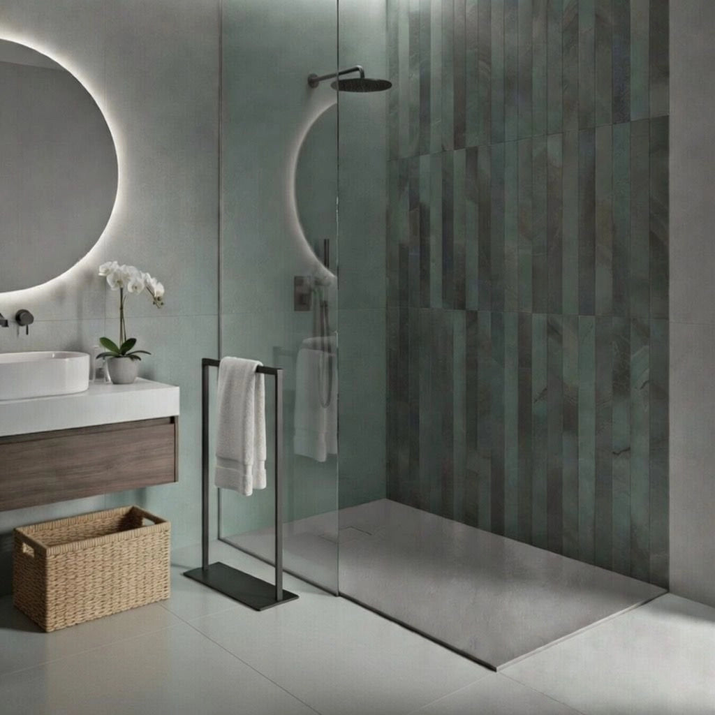 Piatto doccia in resina 90x90 cm effetto pietra colore grigio CUBA