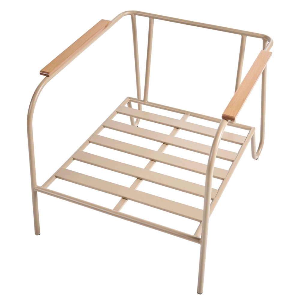 Set di 2 sedie da giardino beige con cuscini imbottiti schienale struttura in metallo e poggiapiedi Design moderno per esterni