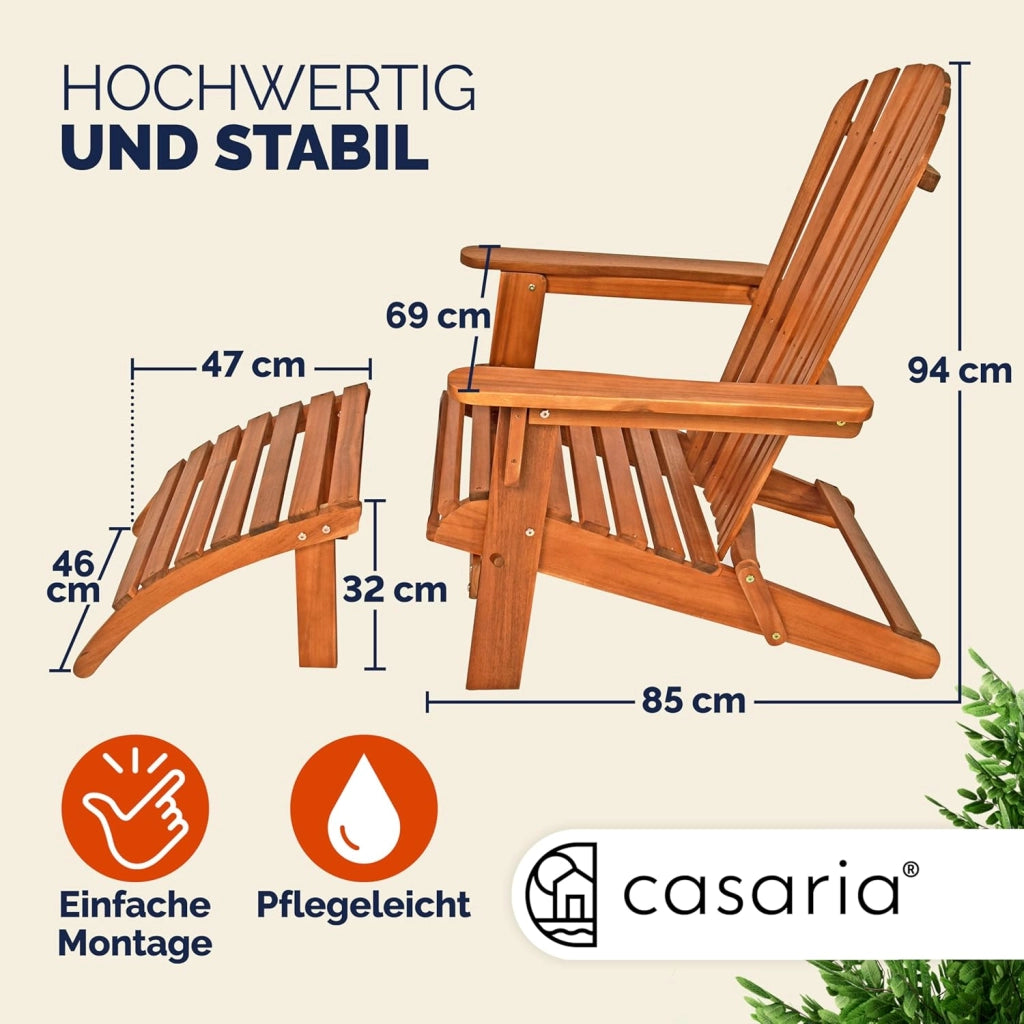 2x Sedia Prendisole Adirondack Sdraio 2 Poggiapiedi Pieghevole Giardino Mare Legno Acacia