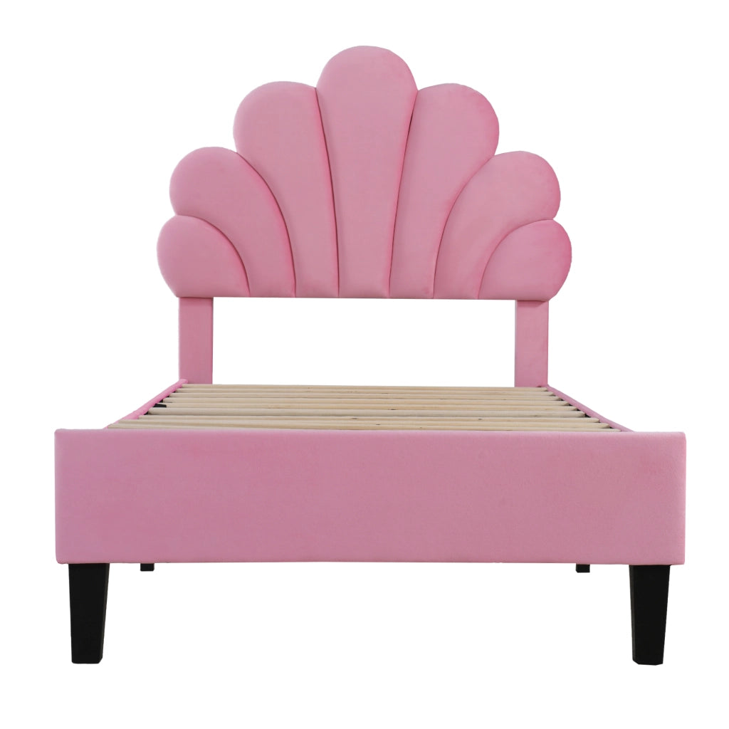 DESMIU Letto Singolo 1 Posto con Testiera Floreale, 90 × 200 cm, senza materasso, Imbottito, Rosa