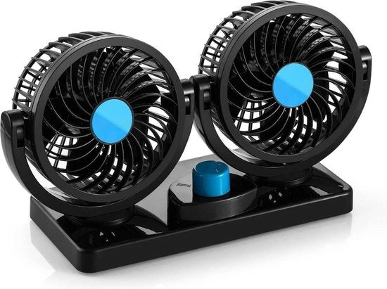 Ventilatore a Doppia Lama Rotante 360° con Cavo 6FT e Etichette 3M - 12V - Elimina Fumo Calore Odore con Efficienza