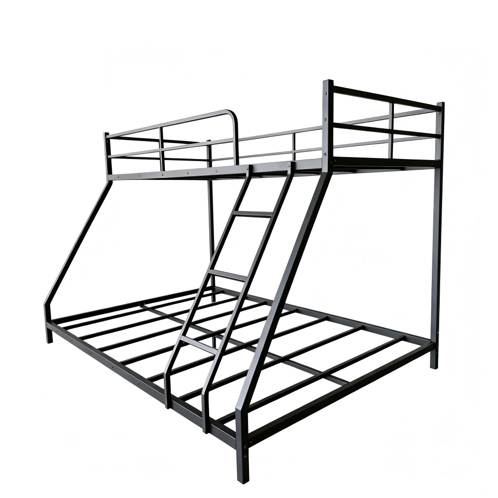 Letto a castello 2 posti 190×80 cm e 190×130 cm con scaletta e barriera di sicurezza; senza materasso; nero