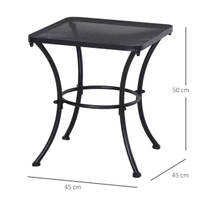 Tavolino da giardino con piano in metallo a rete; struttura stabile; per balcone e terrazza; nero; 45 × 45 × 50 cm